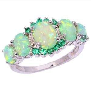 NWOT 925 Green Fire Opal Jade Diamond Ring Size 7 US